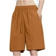 thumbnail image 1 of IYTR Men's Summer Shorts with Pockets Dstring Elastic Waist Solid Color Loose Fit Beach Shorts Coffee M, 1 of 4