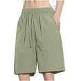 thumbnail image 1 of IYTR Men's Summer Shorts with Pockets Dstring Elastic Waist Solid Color Loose Fit Beach Shorts Green S, 1 of 4