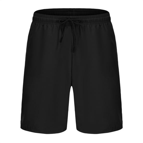 IYTR Men's Summer Sports Running Gym Shorts Mesh Breathable Solid Color Beach Short Pants with Pockets Black XXL