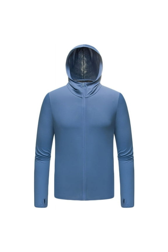 Men's Summer Sun Protection Hoodie Jacket Breathable Quick Dry Long Sleeve Zip Up UV Protection Cooling Hoodie with Thumb Hole for Fishing Hiking Running Sports Outdoors Dark Blue M