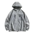 thumbnail image 1 of IYTR Men's Sunscreen Coat Casual Sun Protection Jacket with Pocket Long Sleeve Jacket Zipper Hooded Neck Coat Solid Color Gray-A XXXL, 1 of 5