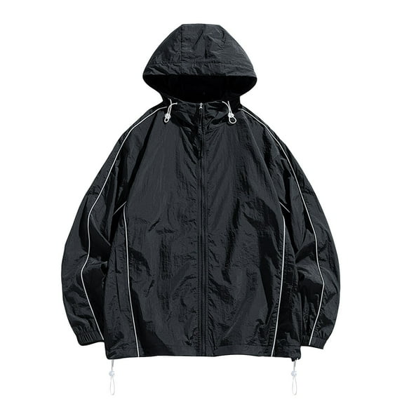 IYTR Men's Sunscreen Coat Patchwork Long Sleeve Jacket Zipper Hooded Neck Coat Relaxed Sun Protection Jacket with Pocket Black-G XL