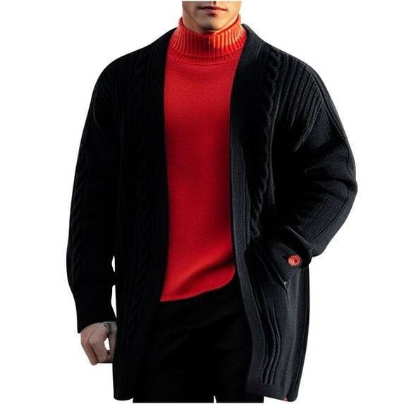 IYTR Men's Sweater Solid Color Long Sleeve Shawl Collar Cardigan Sweater Casual Outwear with Pockets Black XXL