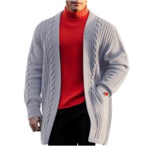 IYTR Men's Sweater Solid Color Long Sleeve Shawl Collar Cardigan Sweater Casual Outwear with Pockets Gray M