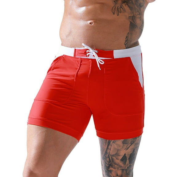 IYTR Men's Swim Trunks Quick Dry Beach Shorts Water Sports Swimwear Boardshorts Mesh Lining Elastic Waist Side Pockets Red XXXL