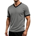 thumbnail image 1 of IYTR Men's T-Shirts V-Neck Short Sleeve Slim Fit T-Shirt Contrast Trim Cuff Casual Summer Athletic Gym Workout Solid Color Muscle Tee (Gray,M), 1 of 8