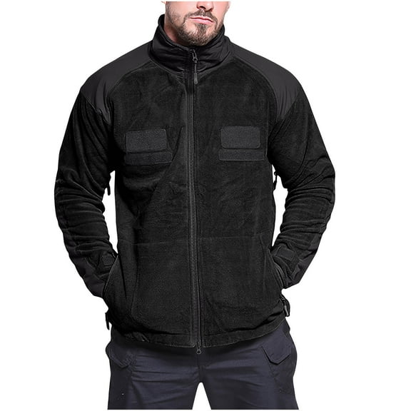 IYTR Men's Fleece Jacket Winter Warm Military Coats Outdoor Sportswear Hiking Camping Jackets with Multi-Pockets Black XXL