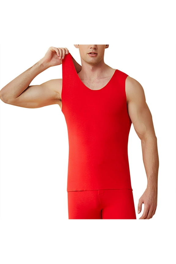Men's Thermal Undershirt Sleeveless Base Layer Warm Winter Underwear Soft Comfortable Moisture Wicking Athletic Tank Top Red L