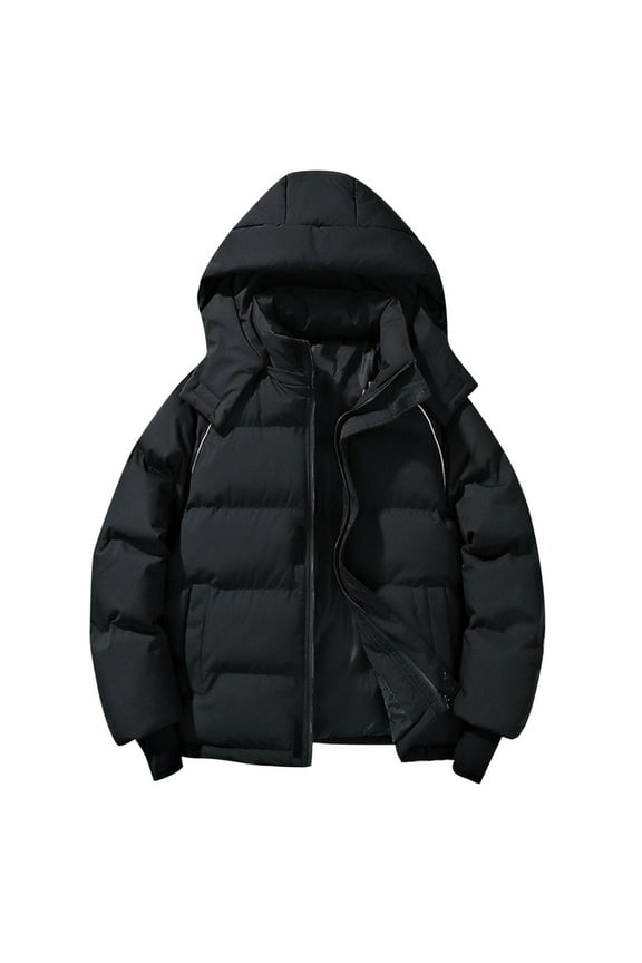 Men's Thicken Puffer Jacket Windproof Windwater Outwear Insulated Long Sleeve Warm Winter Coat Zip Up Jacket with Pockets (Black,M)