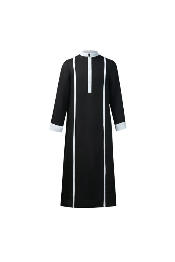 Men's Thobe Long Sleeve Maxi Stripe Muslim Kaftan Jubba Saudi Arabia Islamic Clothing Eid Ramadan Abaya Thobe Black S