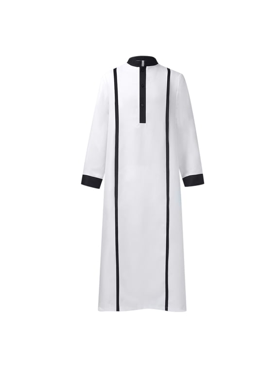 Men's Thobe Long Sleeve Maxi Stripe Muslim Kaftan Jubba Saudi Arabia Islamic Clothing Eid Ramadan Abaya Thobe White XXXXXL