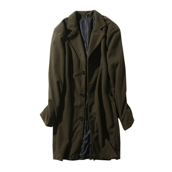 IYTR Men's Trench Coat Solid Color Long Sleeve Button Up Turndown Collar Jacket Medium Long Casual Single Breasted Coat with Pockets Army Green XXXXL