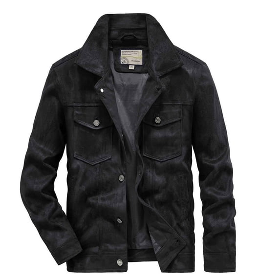 IYTR Men's Trucker Denim Jacket Vintage Washed Slim Fit Jean Coats with Button Closure Basic Trucker Jean Jackets for Men Black XL