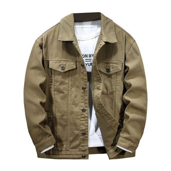IYTR Men's Trucker Jean Jacket Brown Denim Washed Slim Fit Button Down Long Sleeve Coats Streetwear Oversized Trucker Jean Jackets Army Green XL
