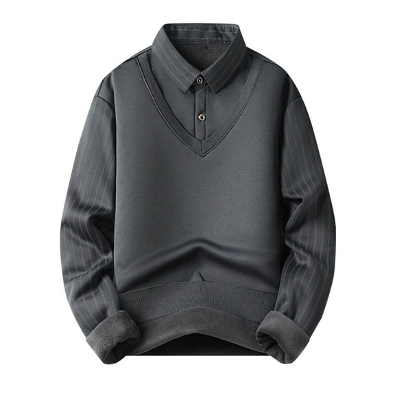 IYTR Men's Turndown Down Collar Sweatshirt Solid Color Long Sleeve Pullover Sweatshirt Oversized Loose Pullover Sweatshirts Dark Gray XXXXL