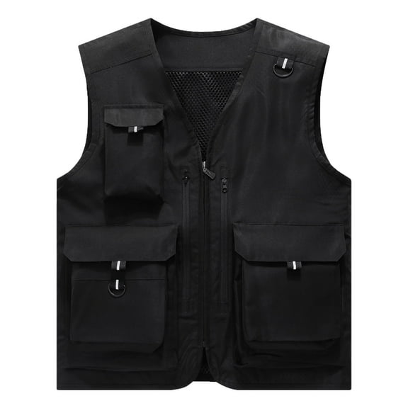 IYTR Men's Utility Waistcoat Multi-Pocket Fishing Waistcoat Outdoor Waistcoat Sleeveless Jacket Breathable Lightweight Work Waistcoat with Zipper Multiple Pockets Black XXXL