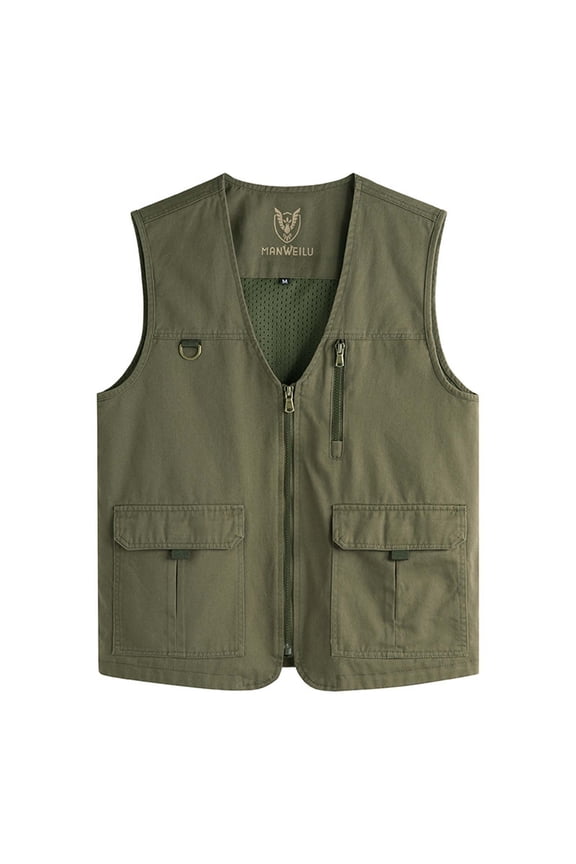 Men's Utility Waistcoat Multi Pocket Zippered Outdoor Work Fishing Waistcoat Sleeveless Jacket Breathable Lightweight Breathable Army Green XXXL