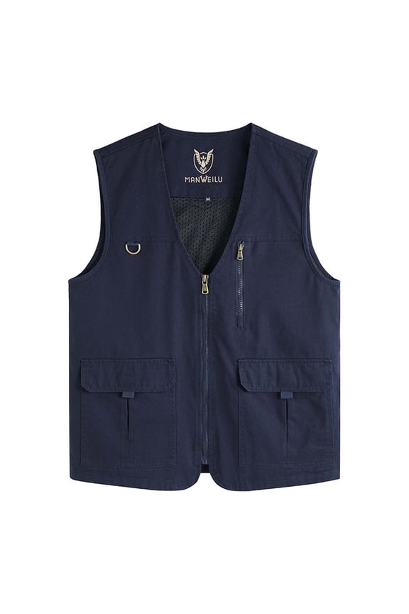 Men's Utility Waistcoat Multi Pocket Zippered Outdoor Work Fishing Waistcoat Sleeveless Jacket Breathable Lightweight Breathable Dark Blue XXXXL