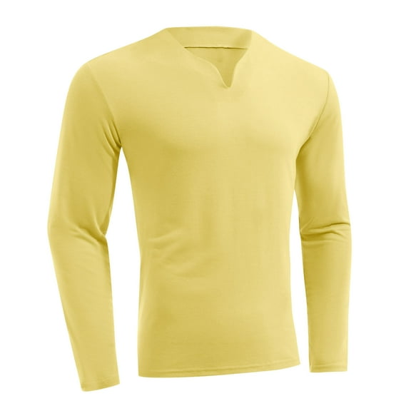 IYTR Men's V Neck Sweatshirt Long Sleeve Pullover Sweatshirt Fashion Outdoor Sweatshirts Solid Color Yellow S