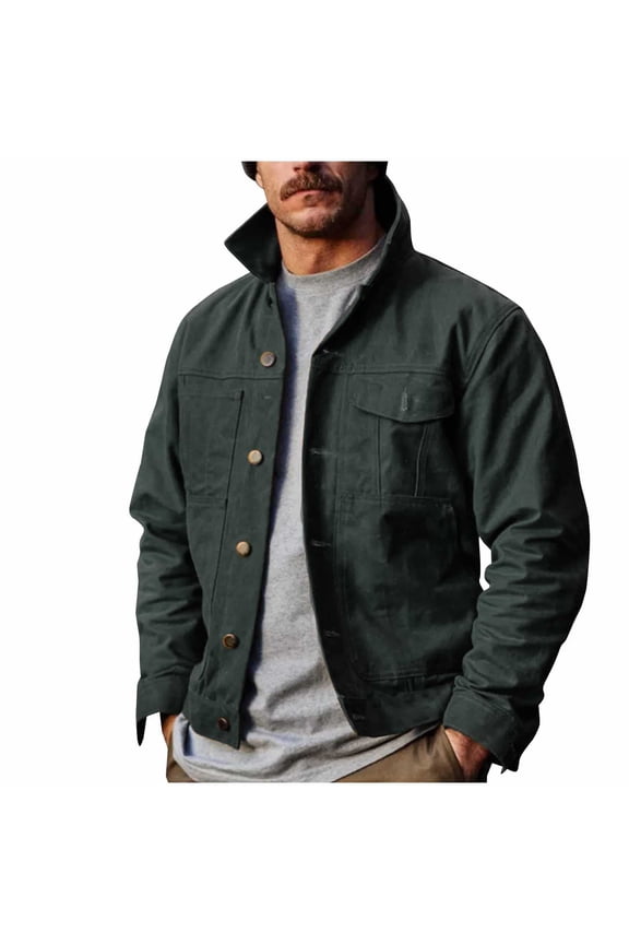Men's Vintage Cargo Jacket Lightweight Trucker Jackets Long Sleeve Lapel Button up Fashion Casual Work Coats (Army Green,XL)