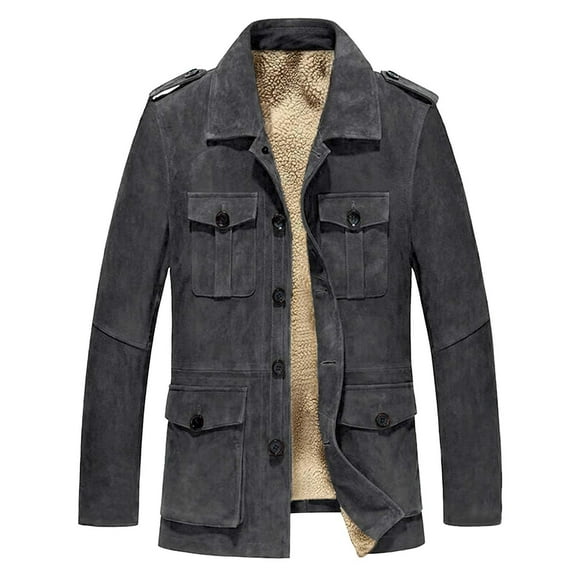 IYTR Men's Vintage Winter Warm Coats Casual Trucker Jacket Button Fleece Jackets Long Sleeve Windproof Coats (Gray,M)