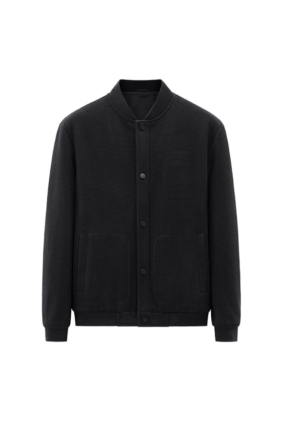 Men's Waffle Knitted Jacket Warm Stand Collar Long Sleeve Baseball Coats with Pockets