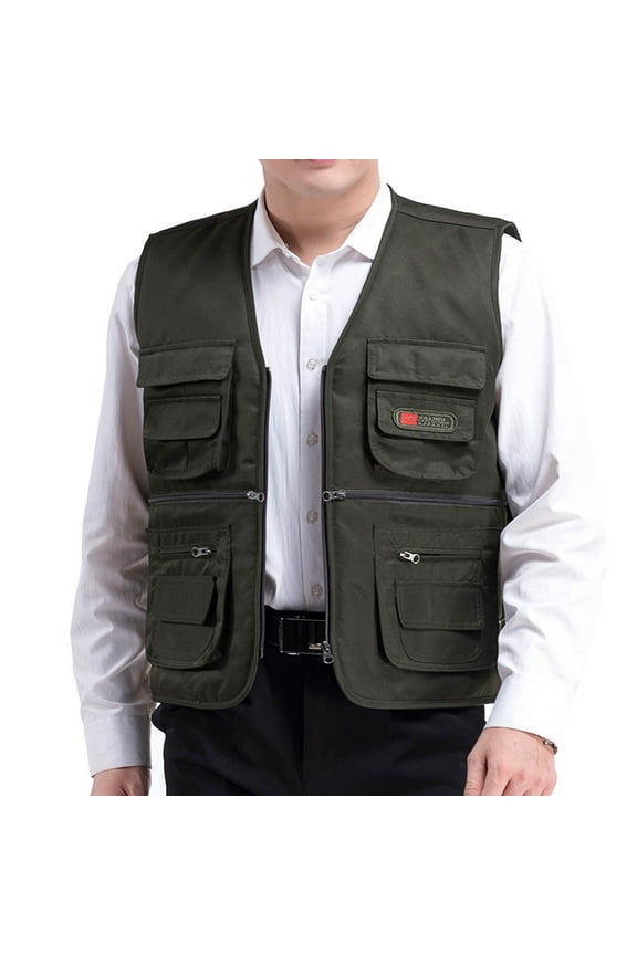 Men's Waistcoat Multi Pocket Utility Waistcoat Outdoor Work Waistcoat Fishing Hunting Camping Waistcoat Breathable Lightweight Army Green XXXXL