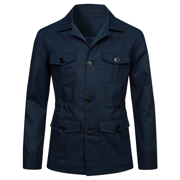 IYTR Men's Washed Blazer Jacket Solid Slim Business Work Office Sports Coats with Pockets Navy L