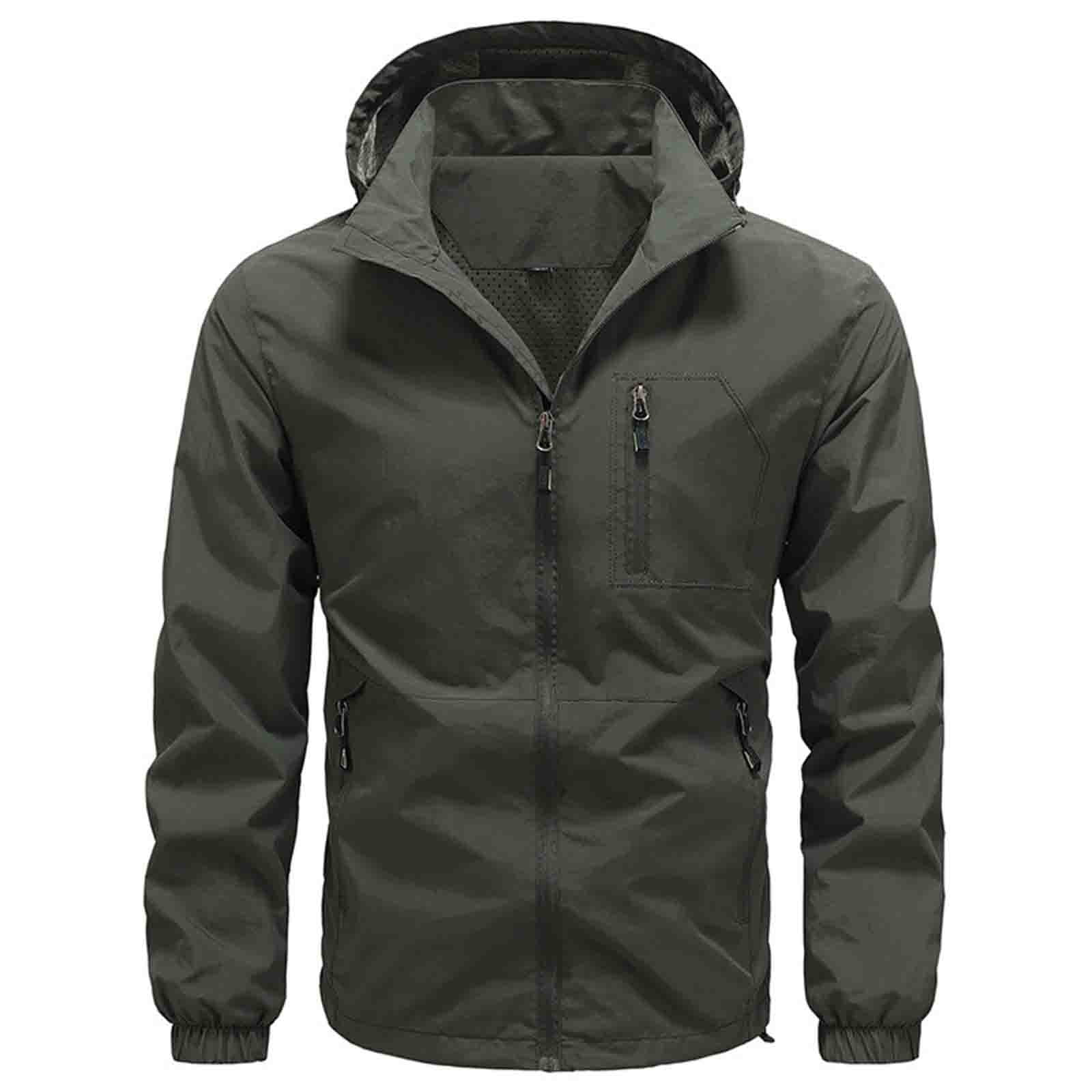 IYTR Men's Windbreaker Jacket Full Zip Up Solid Color Hooded