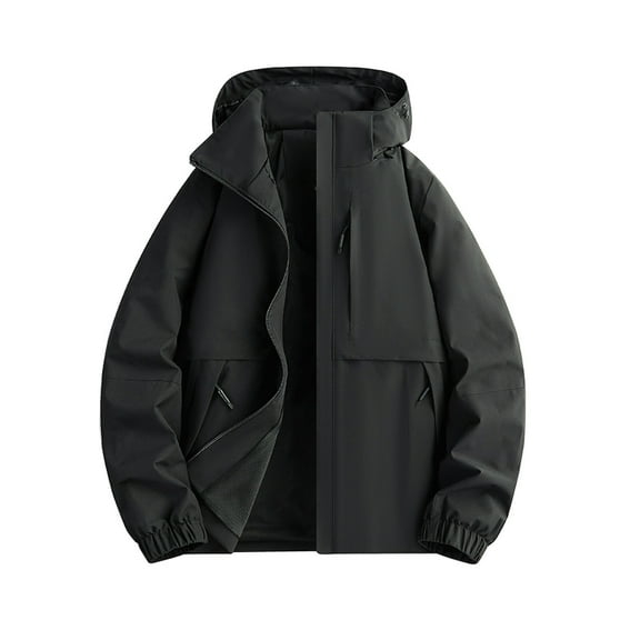 IYTR Men's Windbreaker Jacket Lightweight Hooded Outdoor Coat Zipper Solid Color Spring Fall Black L