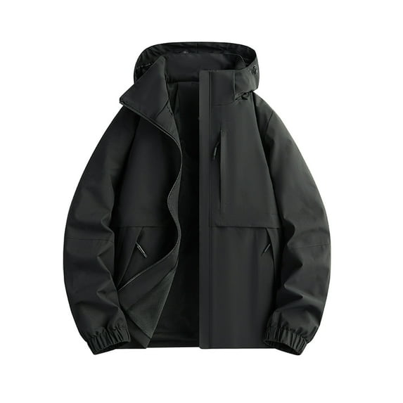 IYTR Men's Windbreaker Jacket Lightweight Hooded Outdoor Coat Zipper Solid Color Spring Fall Black XXXL