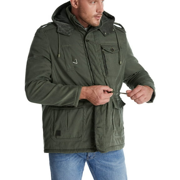 IYTR Men's Winter Coats Warm Fleece Thickened Outwear Hooded Jackets with Pockets