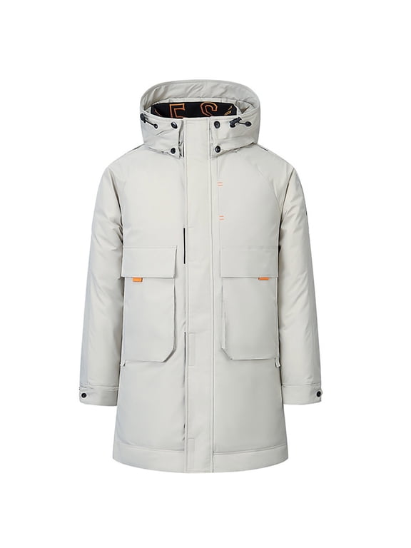 Men's Winter Coats Thicken Warm Outwear Parkas Male Hooded Jackets Long Coats with Pockets Casacos Masculino Inverno White XL