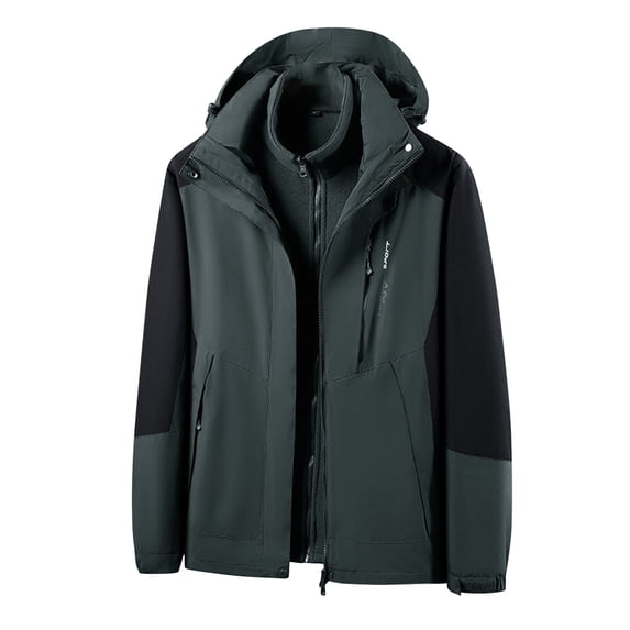 IYTR Men's Winter Fleece Warm Windproof Waterproof Hooded Jacket Outdoor Sports Coats Thermal Thick Snow Ski Jackets Army Green XXXL