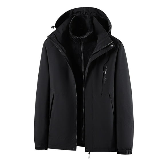 IYTR Men's Winter Fleece Warm Windproof Waterproof Hooded Jacket Outdoor Sports Coats Thermal Thick Snow Ski Jackets Black XXL