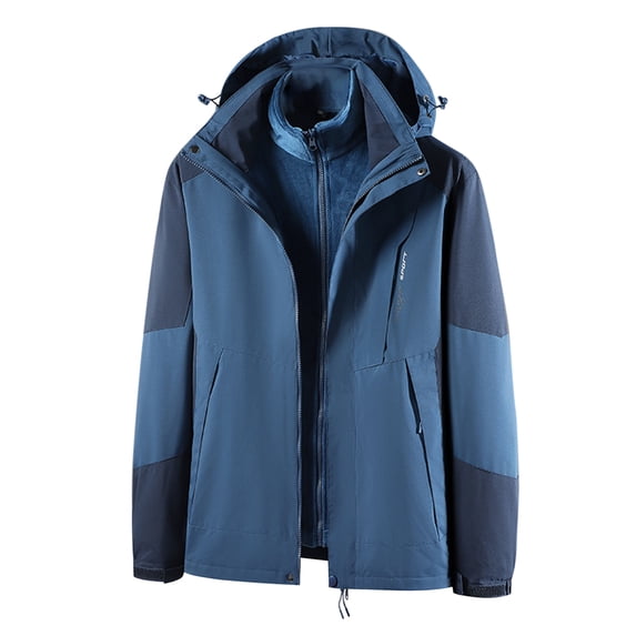 IYTR Men's Winter Fleece Warm Windproof Waterproof Hooded Jacket Outdoor Sports Coats Thermal Thick Snow Ski Jackets Blue M
