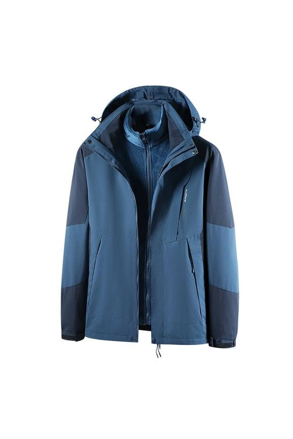 Men's Winter Fleece Warm Windproof Waterproof Hooded Jacket Outdoor Sports Coats Thermal Thick Snow Ski Jackets Blue XXXXL