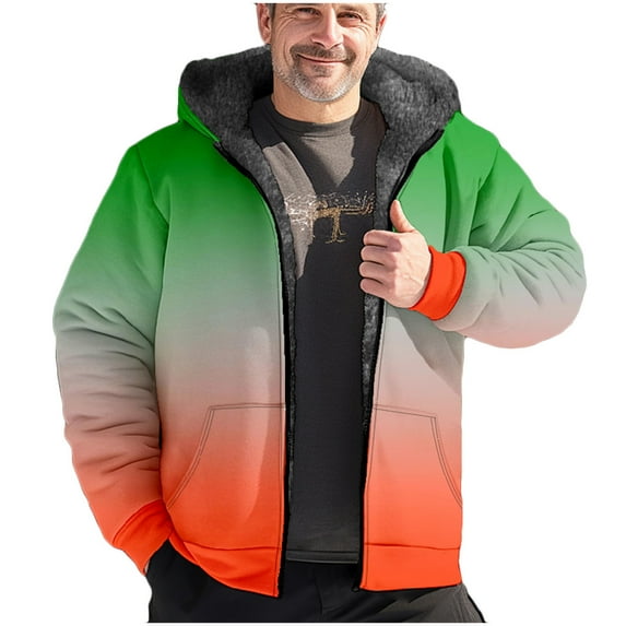 IYTR Men's Winter Gradient Color Fleece Zip Up Hoodie Sweatshirt Outwear Coat with Pockets Orange XXXXXL