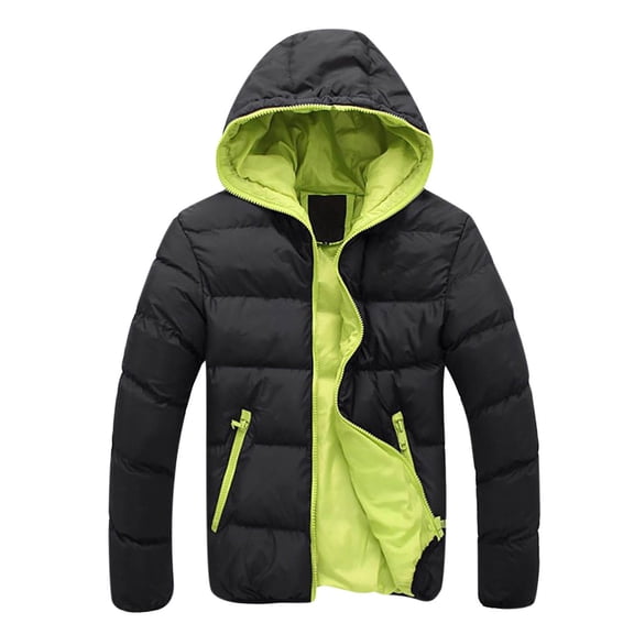 IYTR Men's Winter Hooded Puffer Jacket Coat Orange Black Warm Thick Outwear Pockets Zipper Windproof Lightweight Down Jackets Outwear Coats