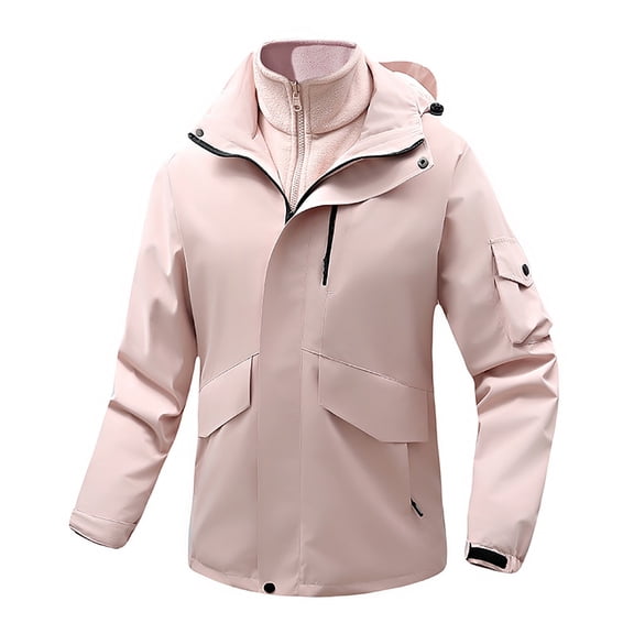 IYTR Men's Winter Jacket Warm Fleece Lined Windproof Outdoor Hiking Jacket with Hood Thicken Snow Coat Green Pink XXXL