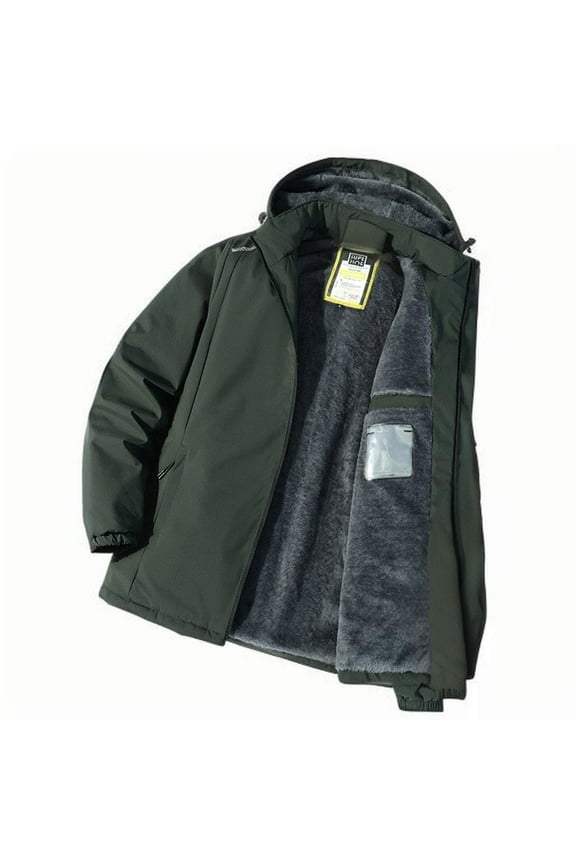 Men's Winter Jacket Waterproof Warm Jacket Fleece Lined Warm Snow Coat Hiking Windproof Rain Windbreaker (Army Green,XXXXL)