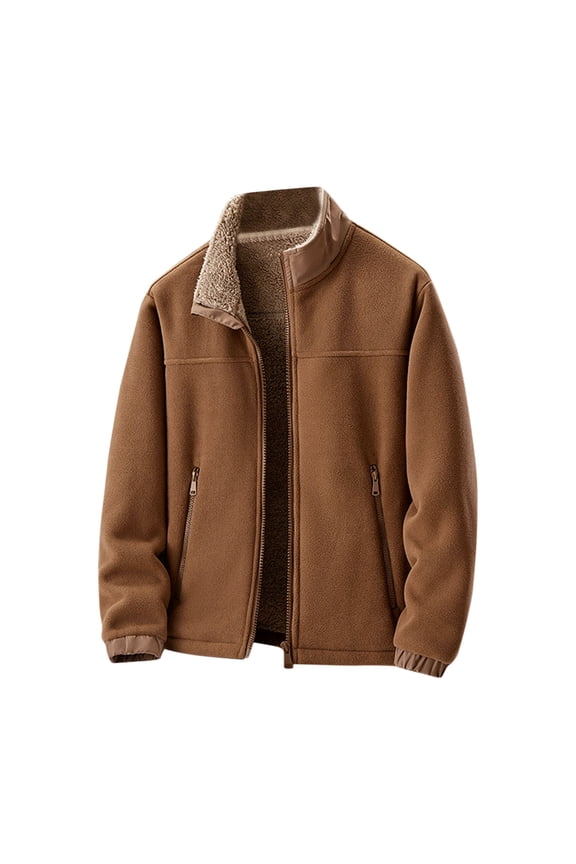 Men's Winter Thicken Jackets Thermal Stand Collar Fleece Lined Jackets Long Sleeve Outdoor Camping Warm Coats Outerwear (Brown,XXXXXL)