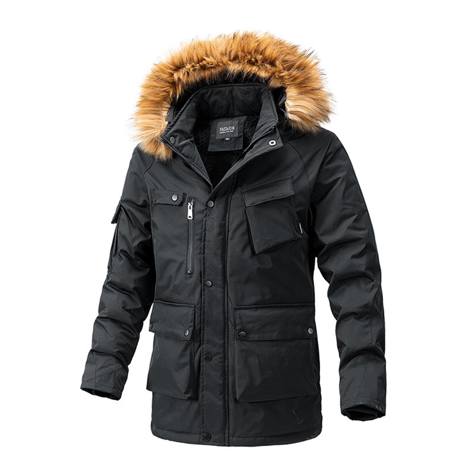 Ragnarok Fenrir Wolf Men's Winter Parka - Viking Mythology Hooded Jacket With Lambswool Lining