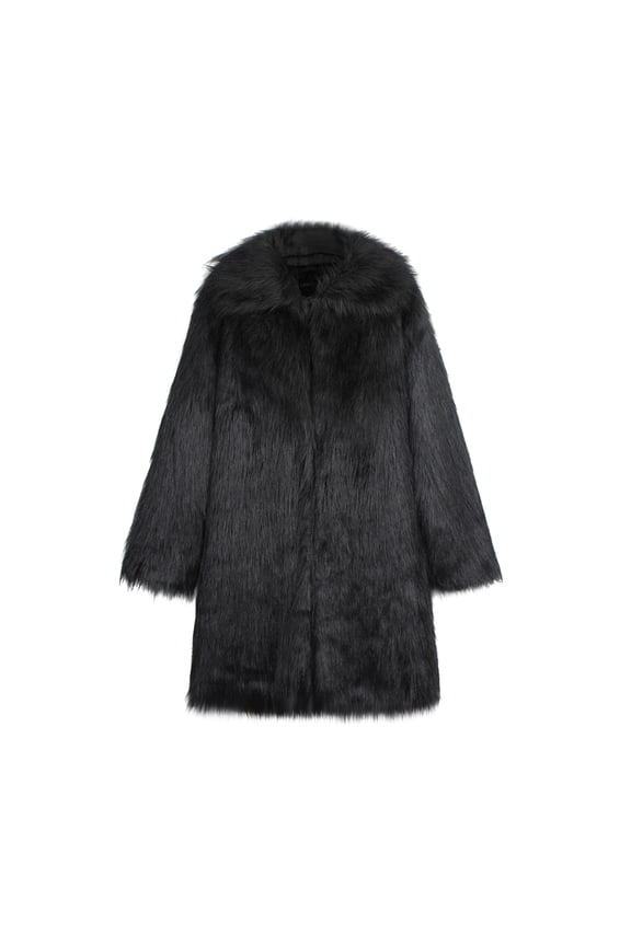 Men's Winter Warm Faux Fur Coat Fluffy Outwear Long Sleeve Overcoat Soft Thicken Oversized Shaggy Jacket Streetwear Parkas Plus Size Black XXL