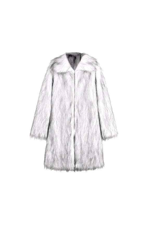 Men's Winter Warm Faux Fur Coat Fluffy Outwear Long Sleeve Overcoat Soft Thicken Oversized Shaggy Jacket Streetwear Parkas Plus Size Silver XXXL