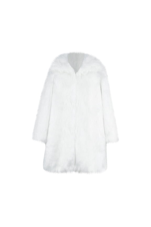 Men's Winter Warm Faux Fur Coat Fluffy Outwear Long Sleeve Overcoat Soft Thicken Oversized Shaggy Jacket Streetwear Parkas Plus Size White S