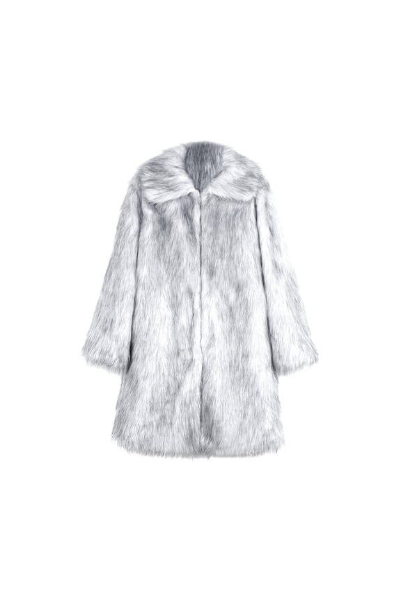 Men's Winter Warm Faux Fur Coat Thickening Overcoat Solid Color Lapel Long Sleeve Outwear Fluffy Plush Jacket Gray M