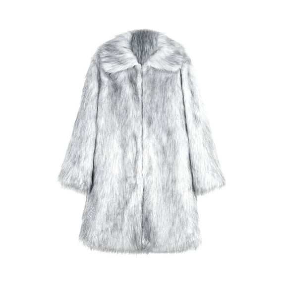 IYTR Men's Winter Warm Faux Fur Coat Thickening Overcoat Solid Color Lapel Long Sleeve Outwear Fluffy Plush Jacket Gray XL