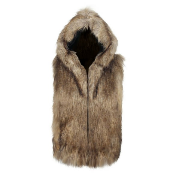 IYTR Men's Winter Warm Faux Fur Vest Hooded Sleeveless Waistcoat Outwear Jacket Outwear Gilet Warm Thick Outwear Yellow XL