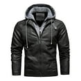 thumbnail image 1 of IYTR Men's Winter Warm Faux Leather Jackets Coats Hooded Stand Collar Zipper Closure Pockets Slim Fit Motorcycle Biker Outwear Dark Gray XXL, 1 of 1